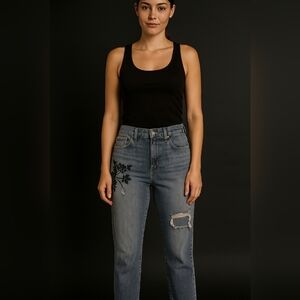 PacSun Women’s Floral Embroidered Jeans Size 28 Distressed Blue Denim Mom Fit